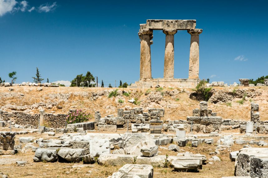 Ruins of temple in Corinth, Greece - archaeological site